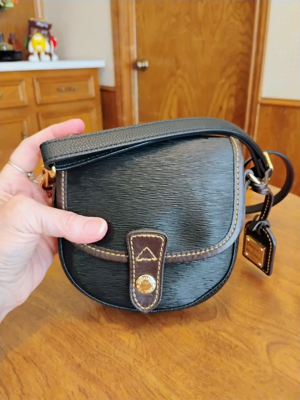 Dooney & Bourke Wave Fine Grain Coated Canvas Flap Saddle Bag Crossbody Purse